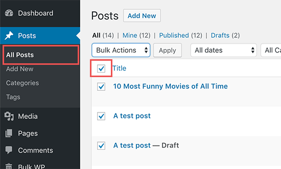 دو روش برای حذف دسته جمعی پست های وردپرس