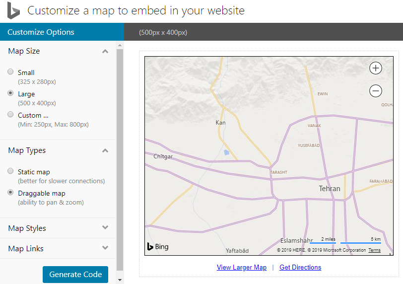 نمایش نقشه Bing در وردپرس