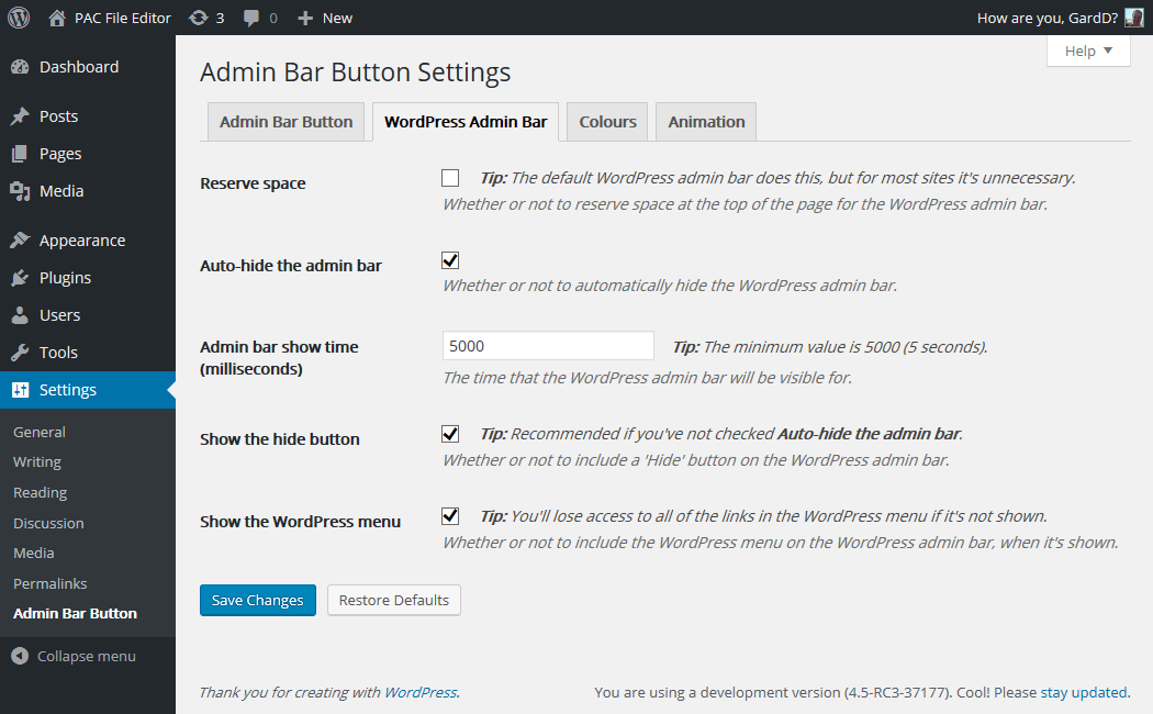مخفی کردن نوار مدیریت در وردپرس با افزونه Admin Bar Button