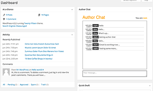 امکان چت نویسندگان در داشبورد وردپرس با افزونه Author Chat